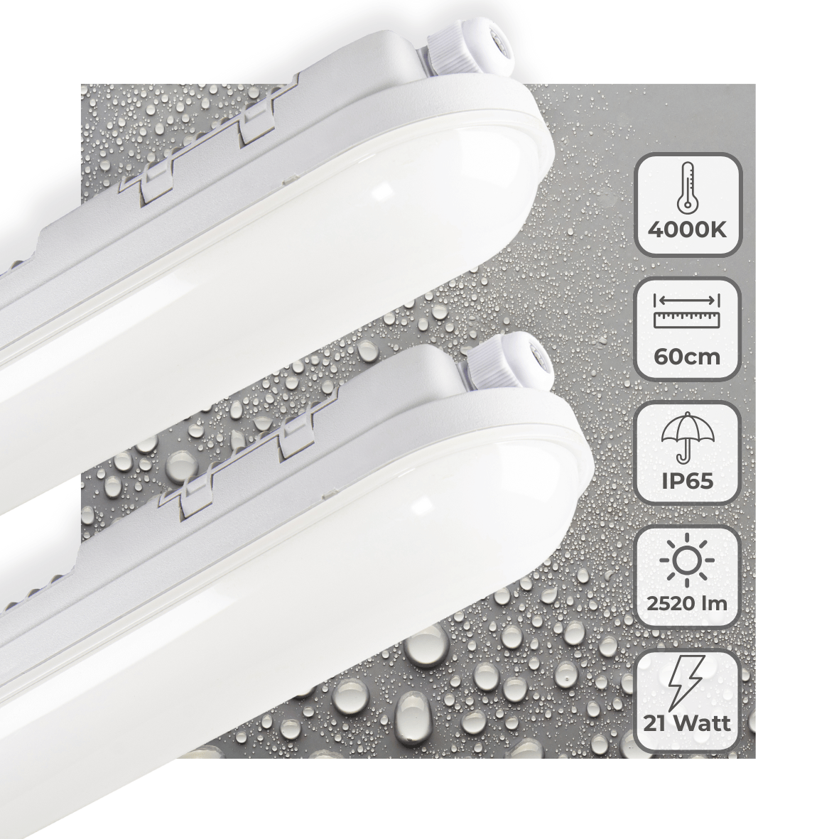 2 PACK - LED's Light Pro TL armatuur 60 cm – Geschikt voor binnen en buiten – 2500 lumen – IP65 waterdicht TL verlichting LED.nl