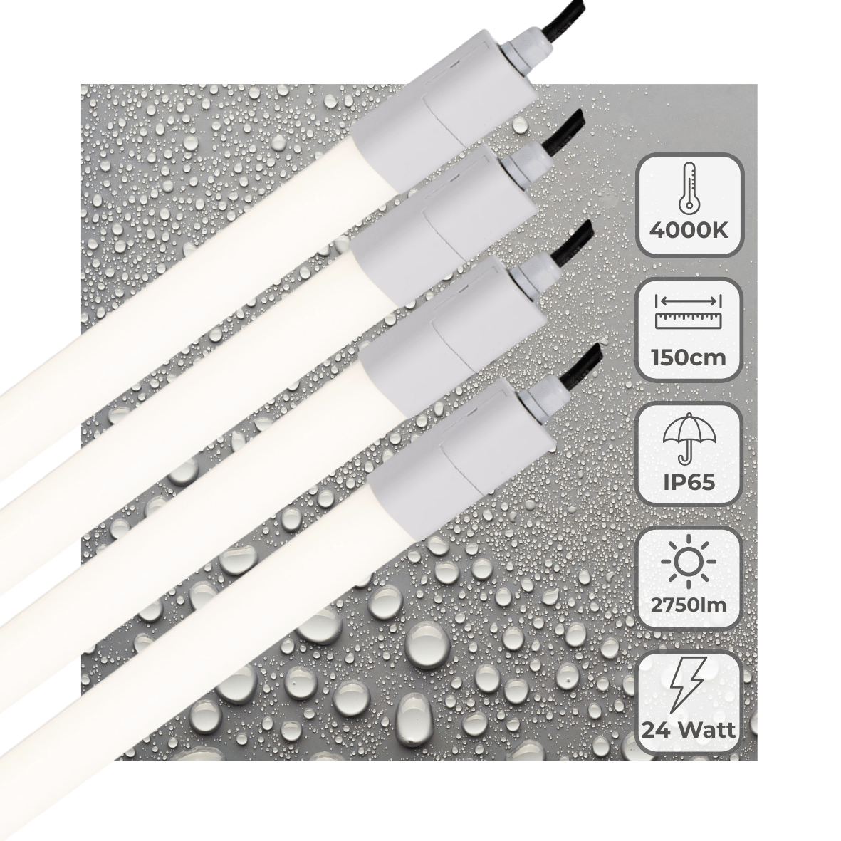 4 PACK - LED's Light LED TL verlichting compleet 150 cm - Geschikt voor buiten en binnen - 2750 lm TL verlichting LED.nl