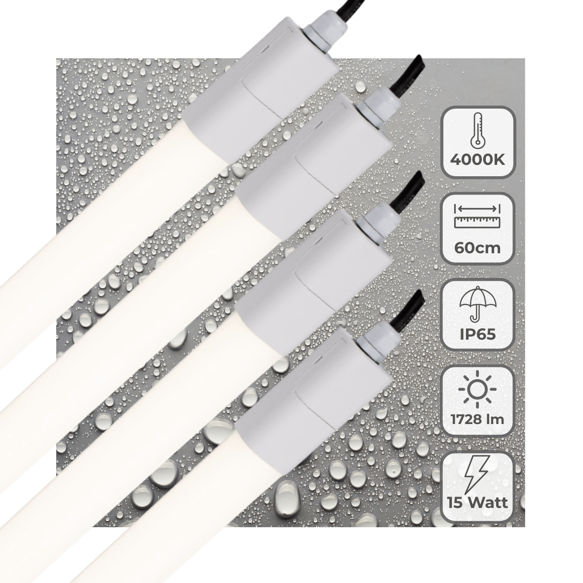 4 PACK - LED's Light LED TL verlichting compleet 60 cm - Geschikt voor buiten en binnen - 1725 lm TL verlichting LED.nl