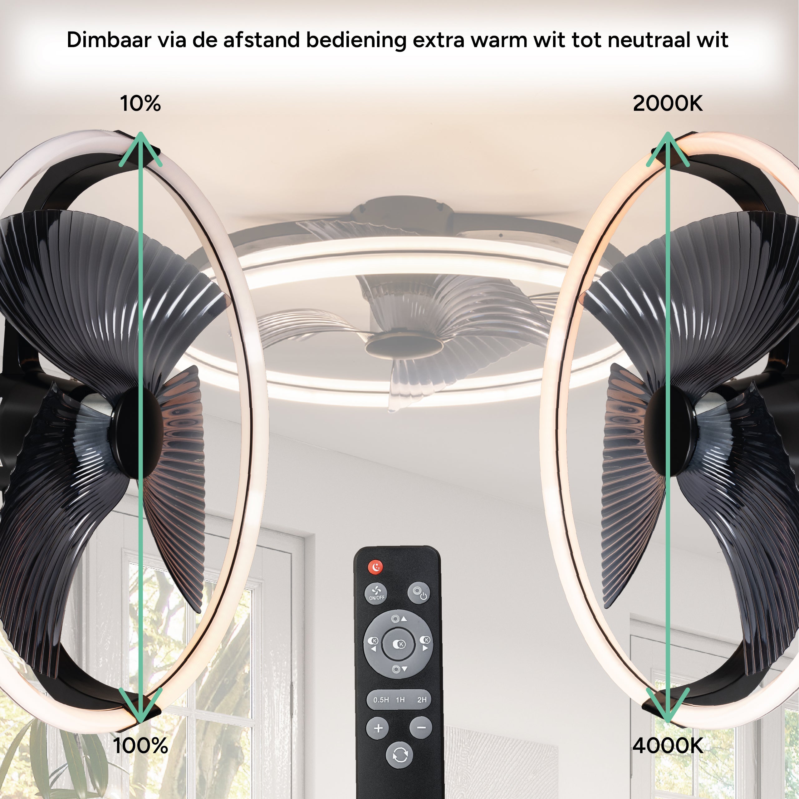 LED's Light Plafondventilator XL 74 cm - Bedienbaar met afstandsbediening - Zwart Plafondventilatoren LED.nl