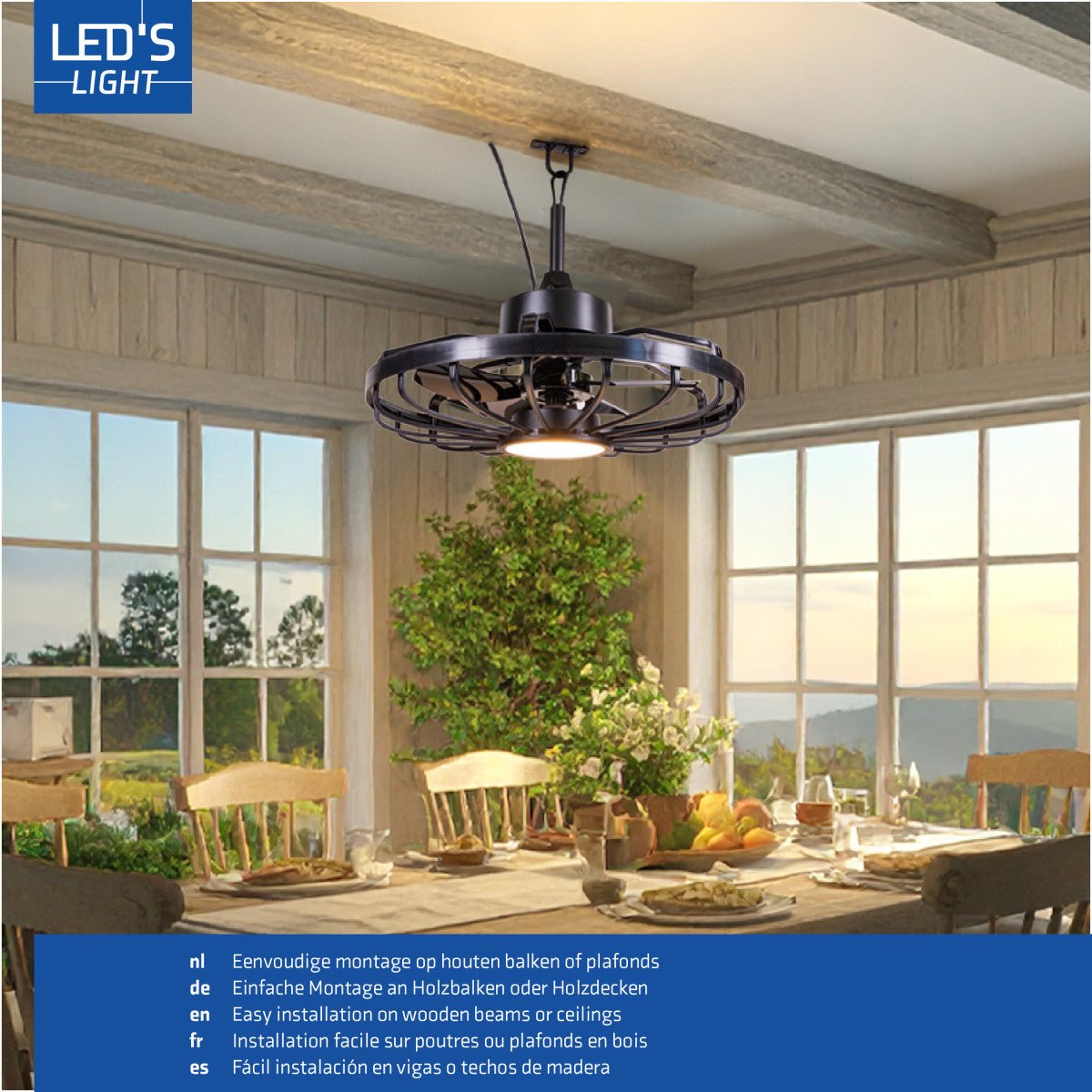 All-weather plafondlamp met ventilator – Ideaal voor veranda/overkapping en buiten/binnen ruimtes Plafondventilatoren LED.nl