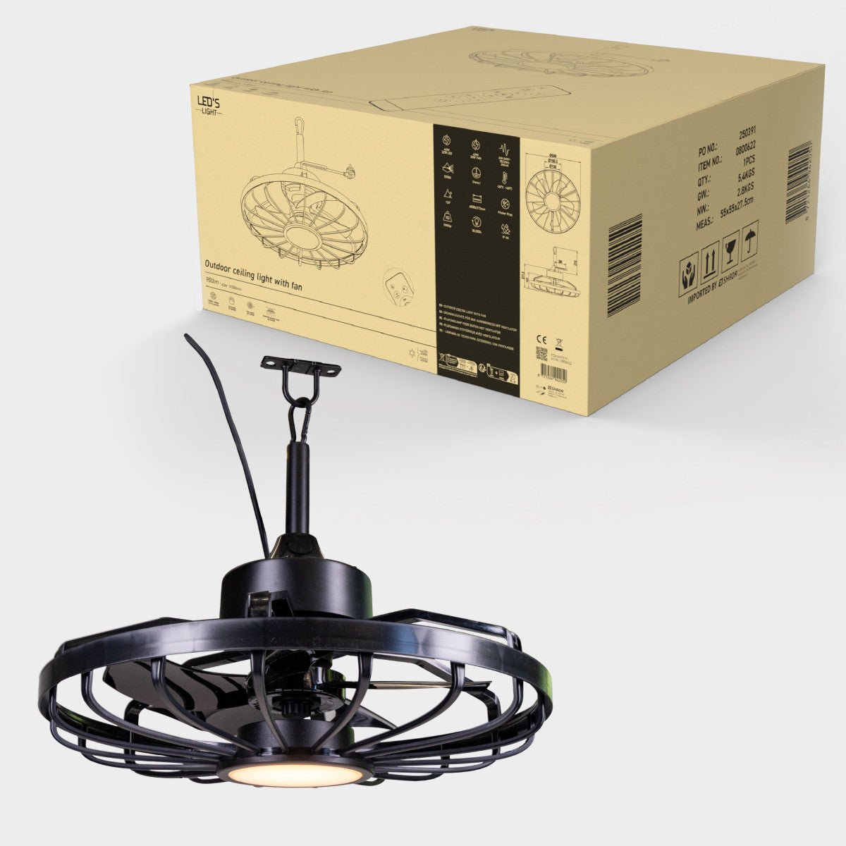 All-weather plafondlamp met ventilator – Ideaal voor veranda/overkapping en buiten/binnen ruimtes Plafondventilatoren LED.nl