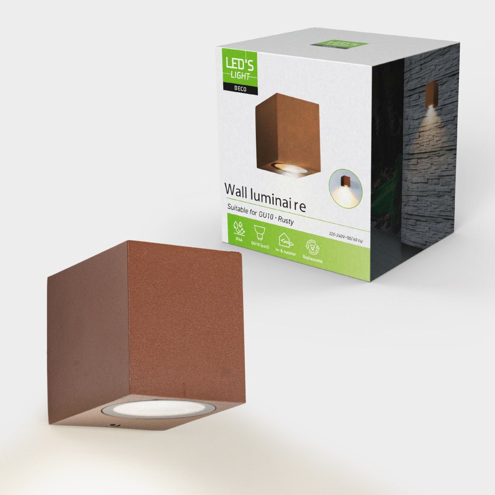LED's Light Buitenlamp kubus - Wandarmatuur - 1xGU10 - Roestkleurig - IP44 Wandlampen LED.nl