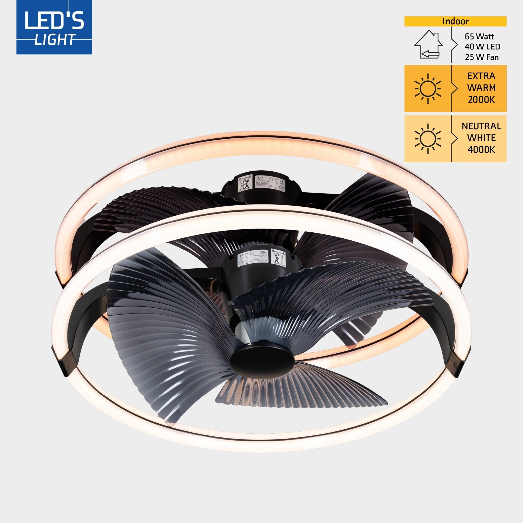 LED's Light Plafondventilator XL 74 cm - Bedienbaar met afstandsbediening - Zwart Plafondventilatoren LED.nl