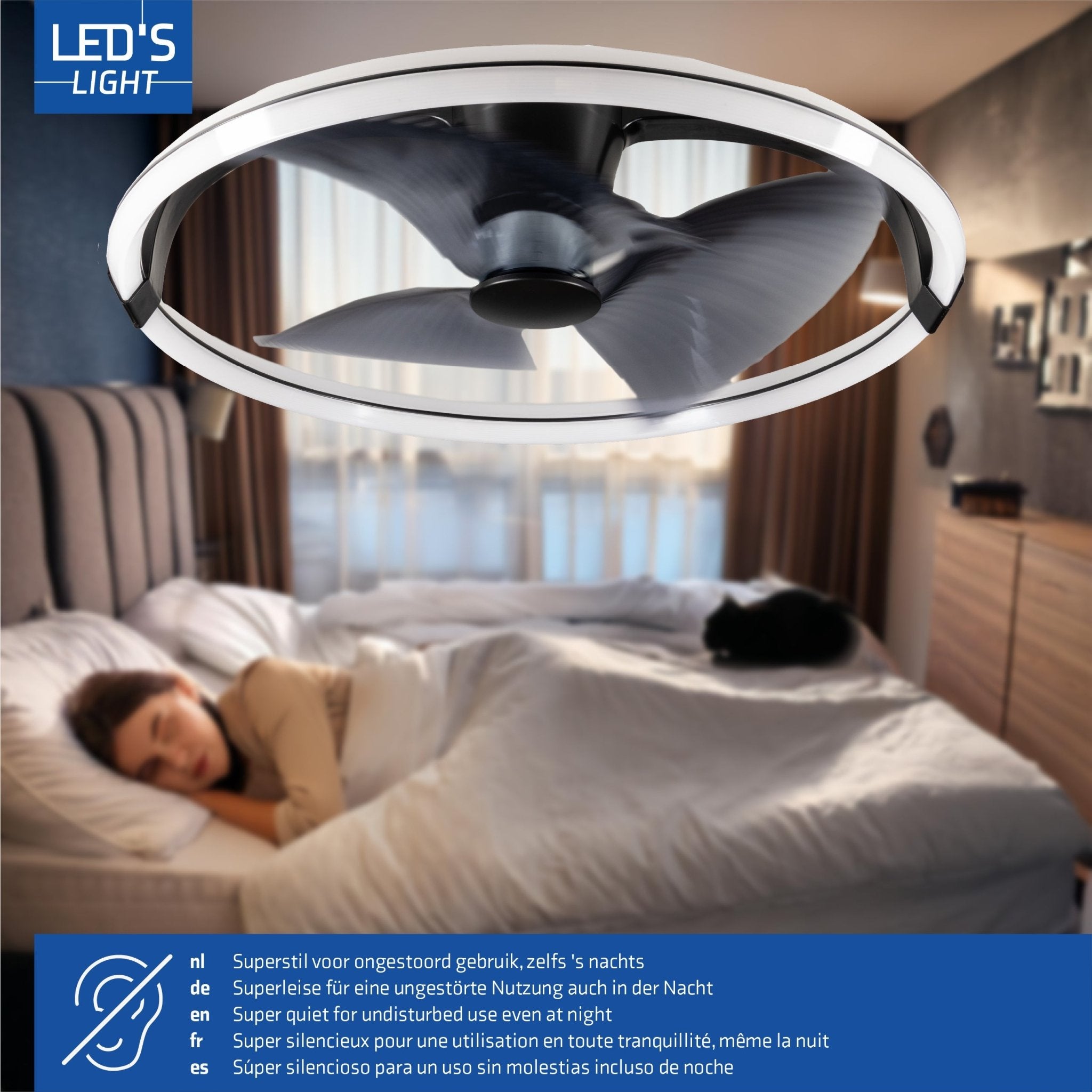 LED's Light Plafondventilator XL 74 cm - Bedienbaar met afstandsbediening - Zwart Plafondventilatoren LED.nl