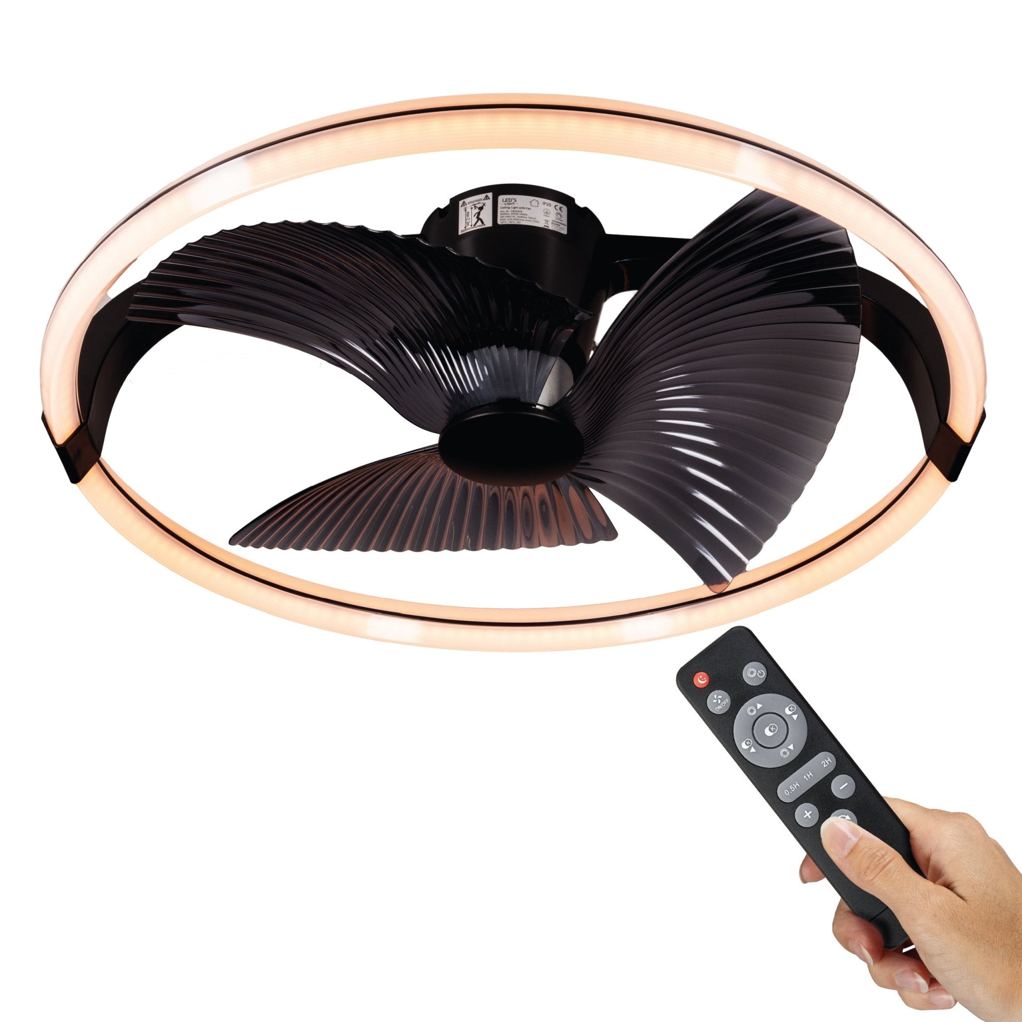 LED's Light Plafondventilator XL 74 cm - Bedienbaar met afstandsbediening - Zwart Plafondventilatoren LED.nl