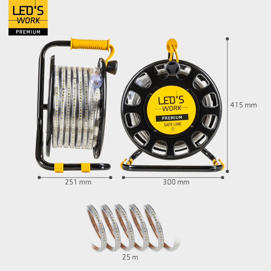 LED's Work Premium Safeline LED Lichtslang 25m 200W 48V 20 000lm 5000K Op Haspel Werklampen LED.nl