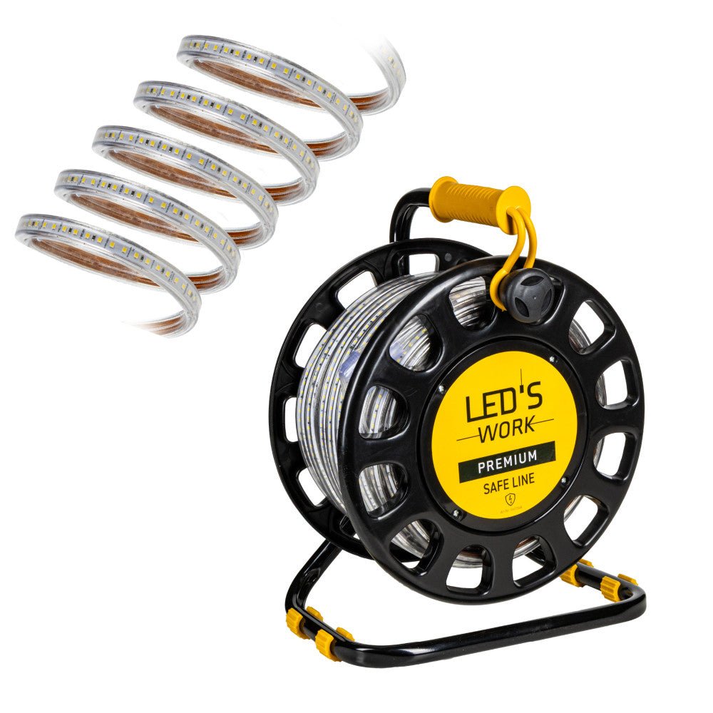 LED's Work Premium Safeline LED Lichtslang 25m 200W 48V 20 000lm 5000K Op Haspel Werklampen LED.nl