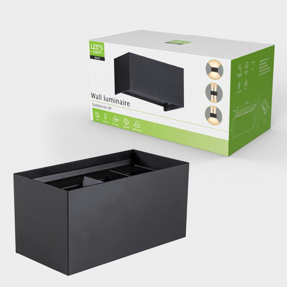 Lumo Recta Zwart - Wandarmatuur zonder lichtbron - Excl 2xG9 - IP65 Wandlampen LED.nl