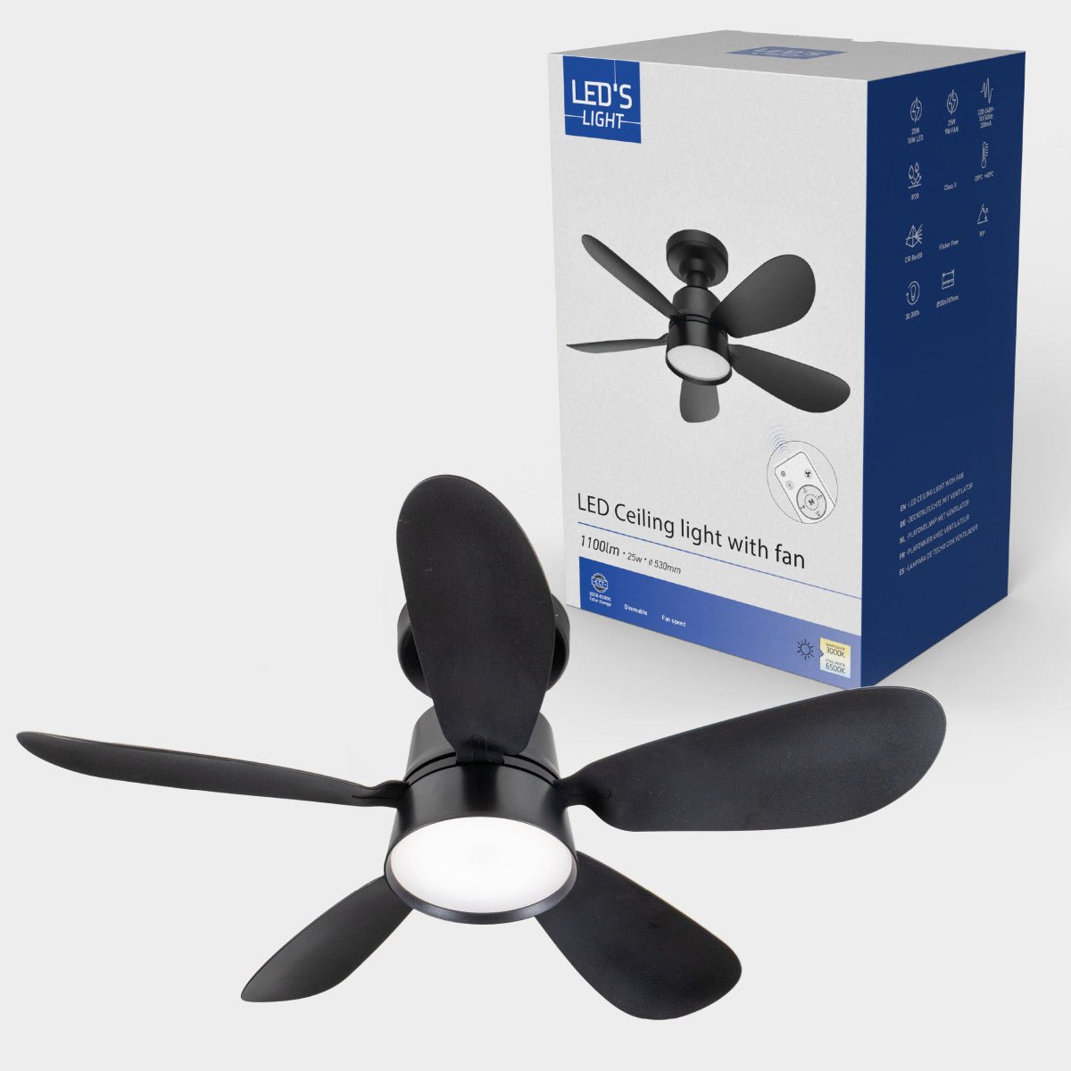 Plafondlamp met ventilator - 25W 1100lm 3000K/6500K Verwijderbare bladen Gemakkelijke installatie Plafondventilatoren LED.nl