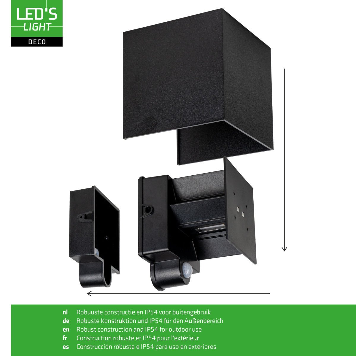 Lumo Qube Sensor Wandlamp Buitenlamp met lichtbron - 380lm 1800K - Zwart Wandlampen LED.nl