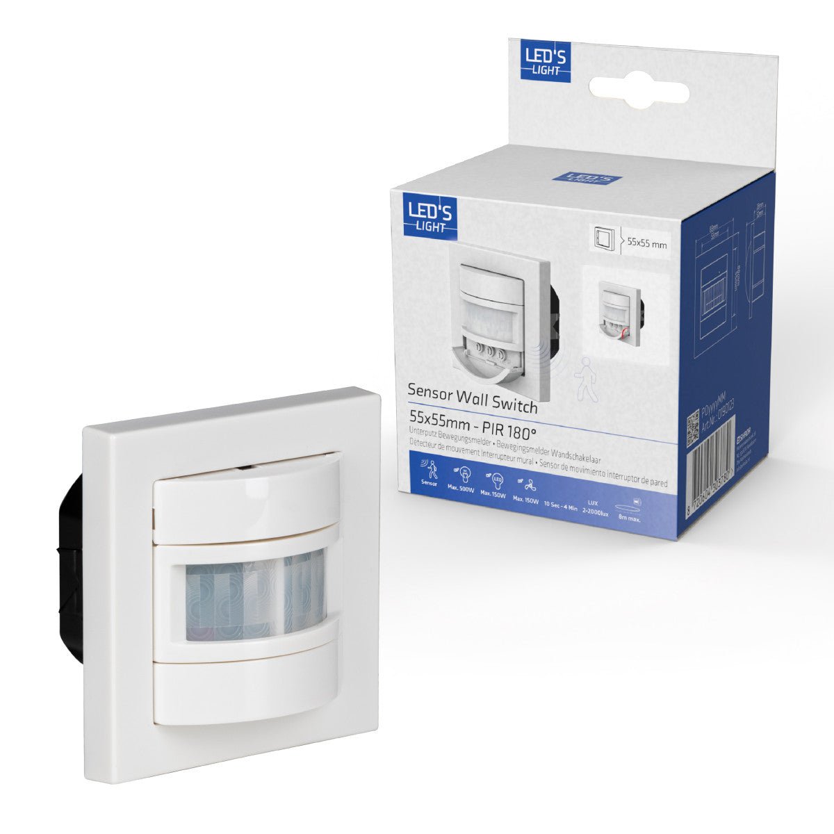 Wandschakelaar met Bewegingssensor - 55 x 55 mm inbouw - Compatibel met LED - Wit LED.nl