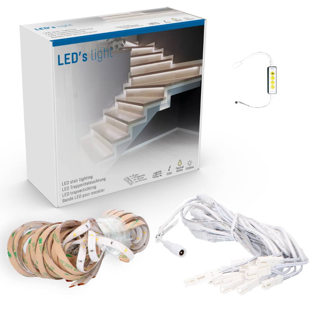 LED's Light Complete LED Trapverlichting set - 15 treden x 80 cm - Lengte aanpasbaar - Koud wit licht Trapverlichting LED.nl