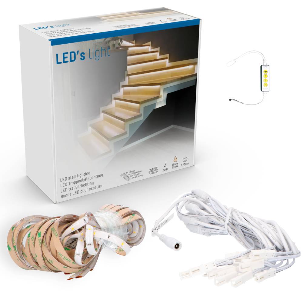 LED's Light Complete LED Trapverlichting Set - 15 treden x 80 cm - Lengte aanpasbaar - Warm wit licht Trapverlichting LED.nl