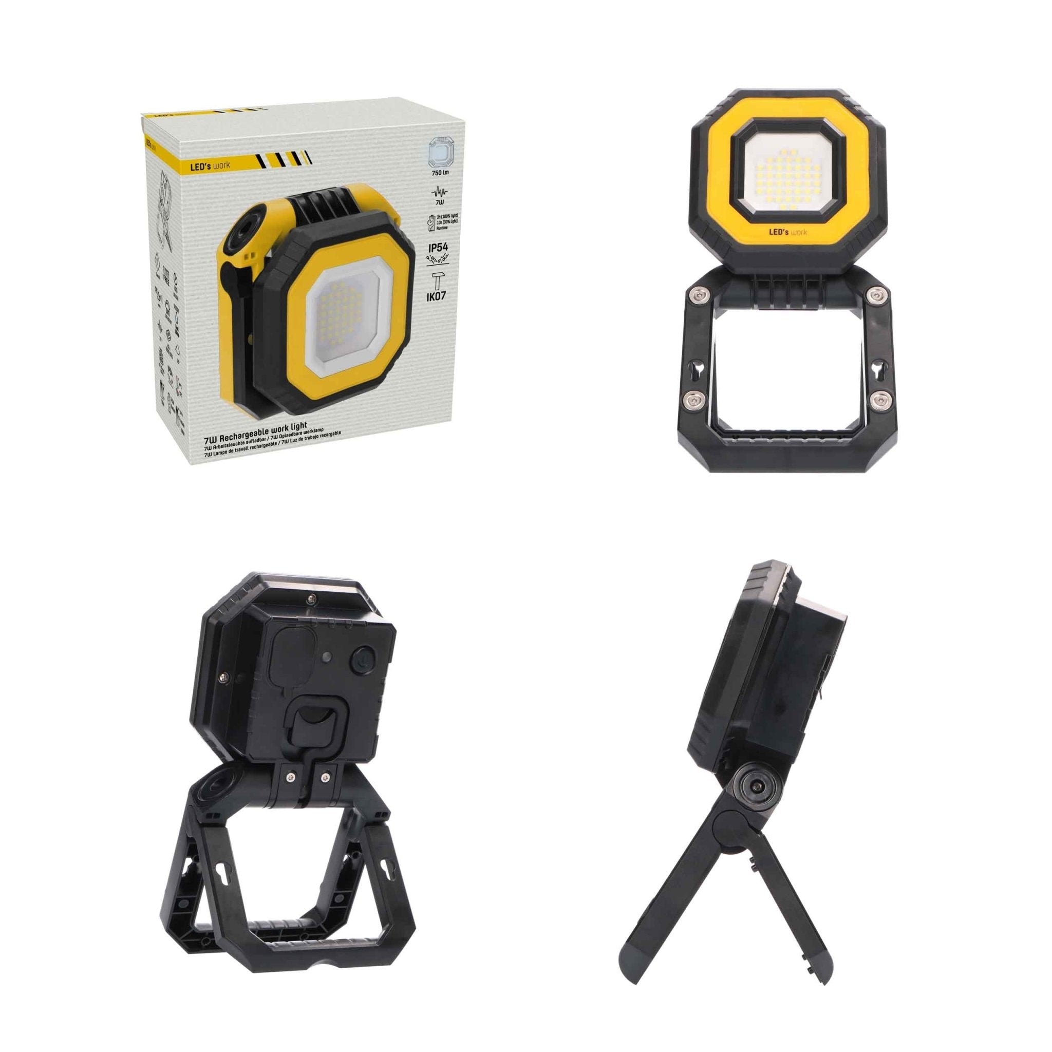 LED's Work Draagbare LED Bouwlamp 750 - Met accu oplaadbaar – Dimbaar in 3 standen - IP54 Werklampen LED.nl