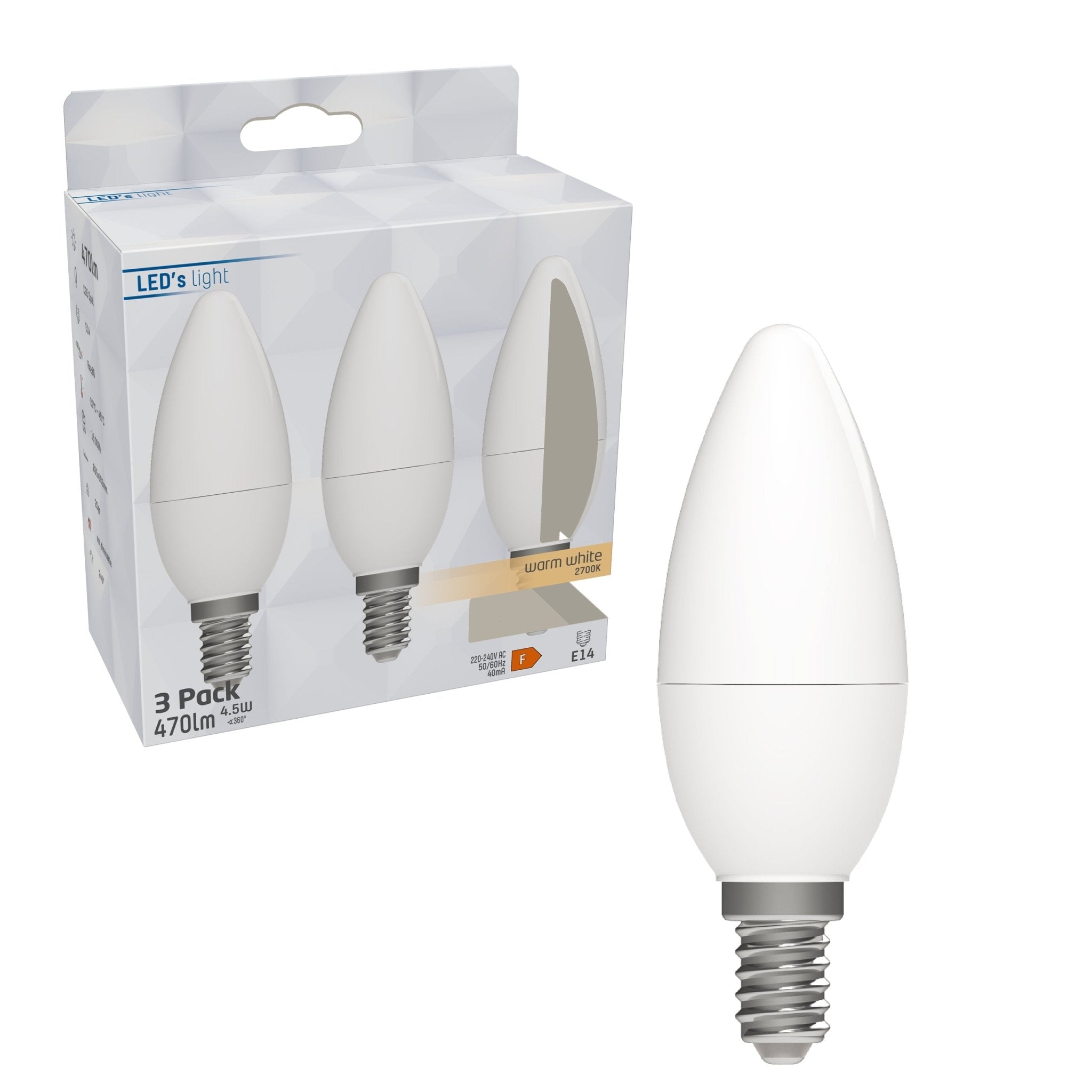 LED lampen met kleine E14 fitting - Warm wit licht - 8W/60W - 3PACK Lichtbronnen LED.nl