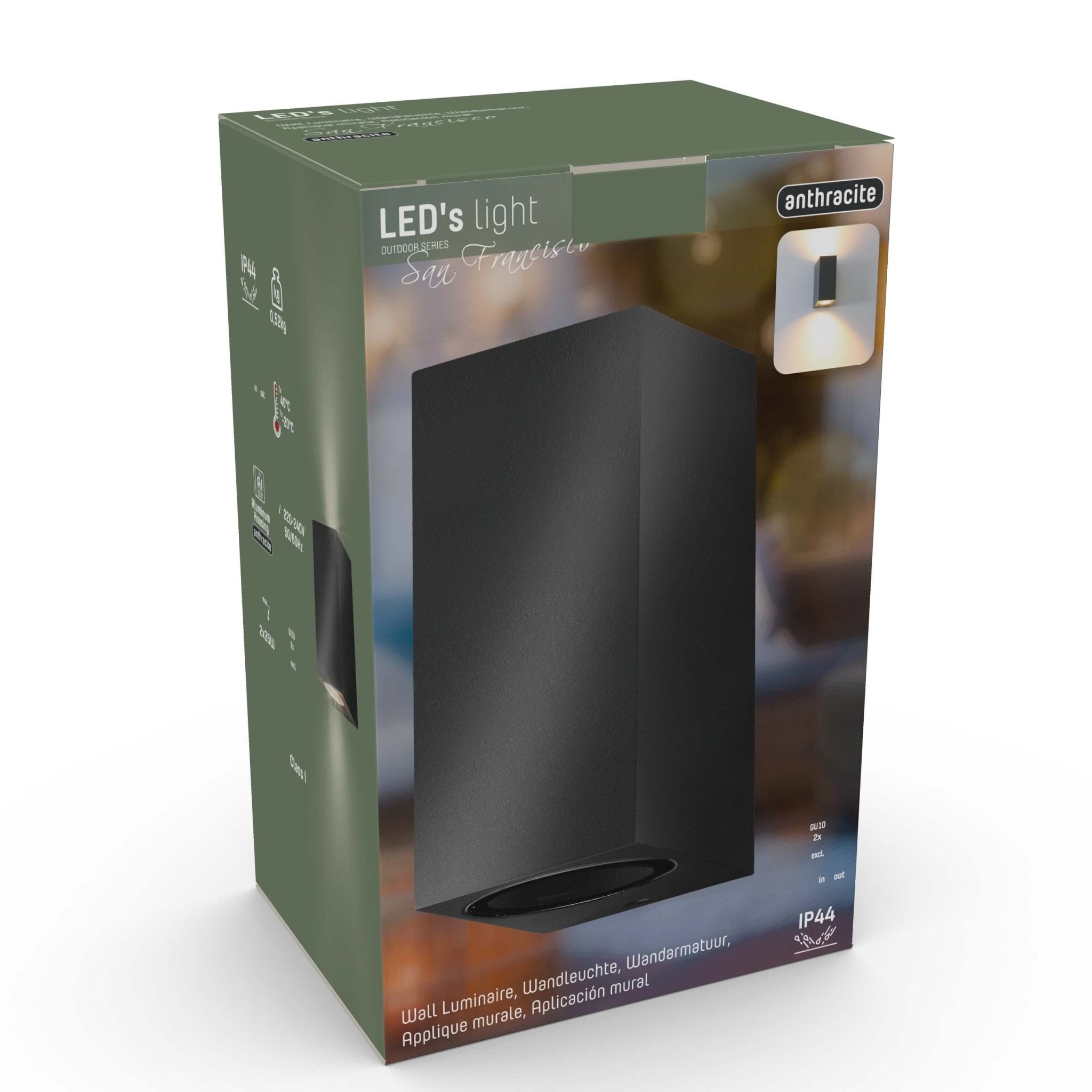 4 pack - LED's Light LED Buitenlamp met GU10 fitting - Rechthoek - IP44 - Antraciet - Model Milaan Wandlampen LED.nl