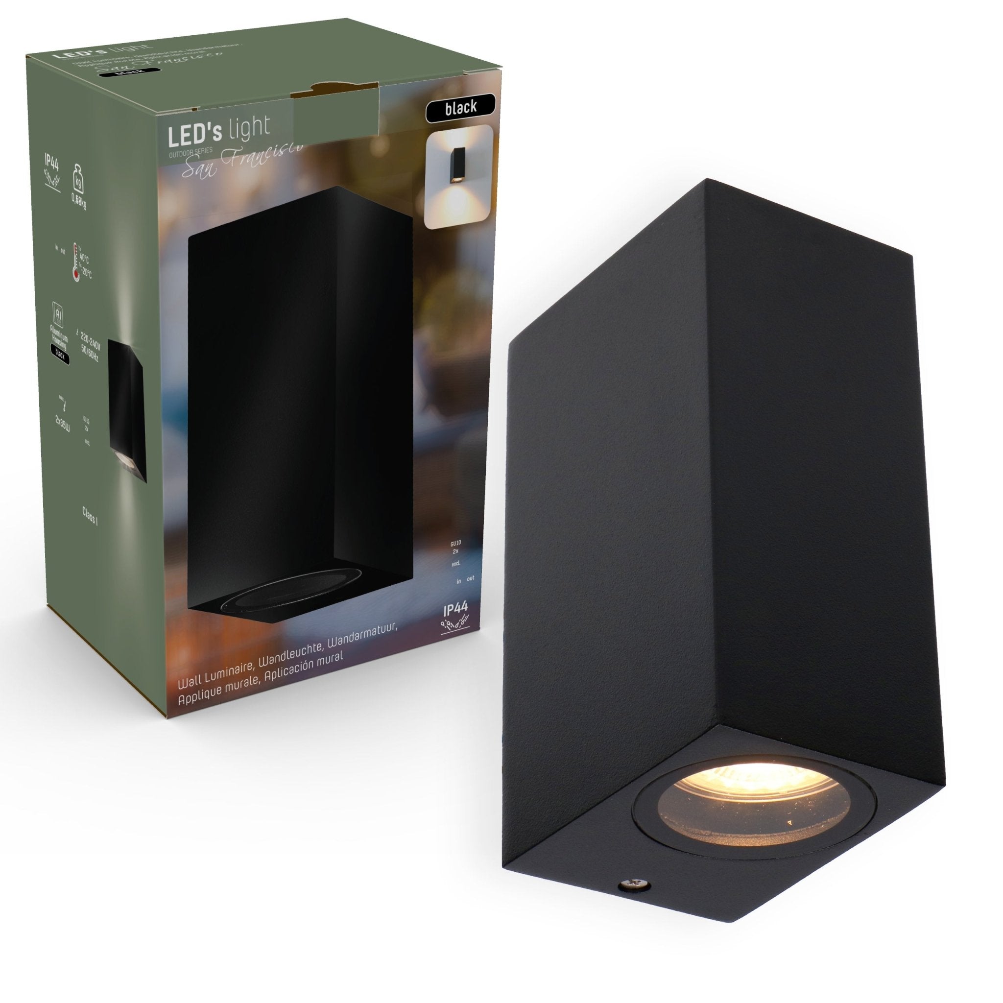 NØRD Up&Down - LED's Light LED Buitenlamp met GU10 fitting - Rechthoek - IP44 - Zwart - Model Milaan Wandlampen LED.nl