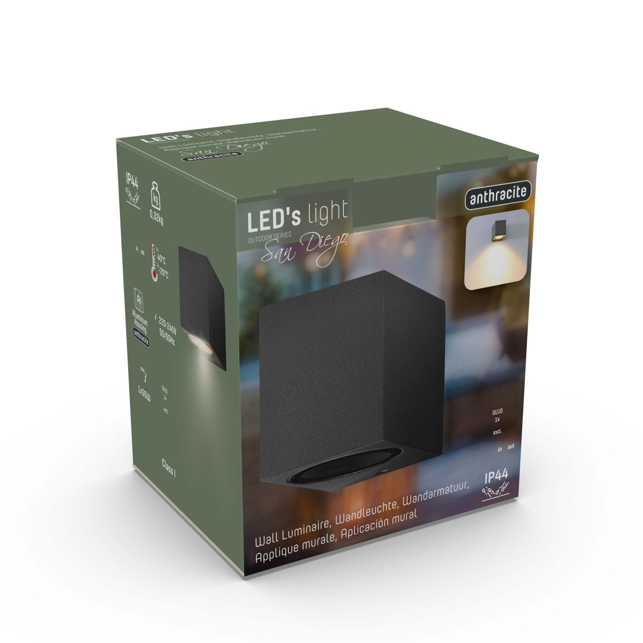 NØRD Down - LED's Light LED Wandlamp Buiten met GU10 fitting - Vierkant - IP44 - Antraciet - Model Rome Wandlampen LED.nl