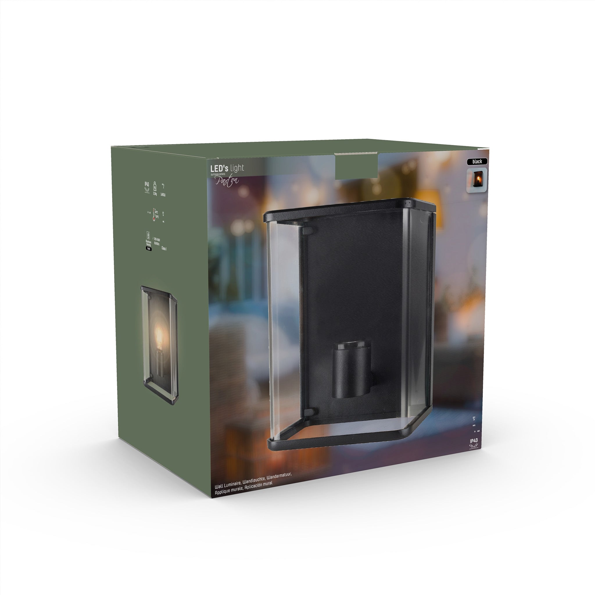 LED Wandlamp Glas - Rondom licht - Rechthoek - E27 fitting - IP44 - Zwart Wandlampen LED.nl