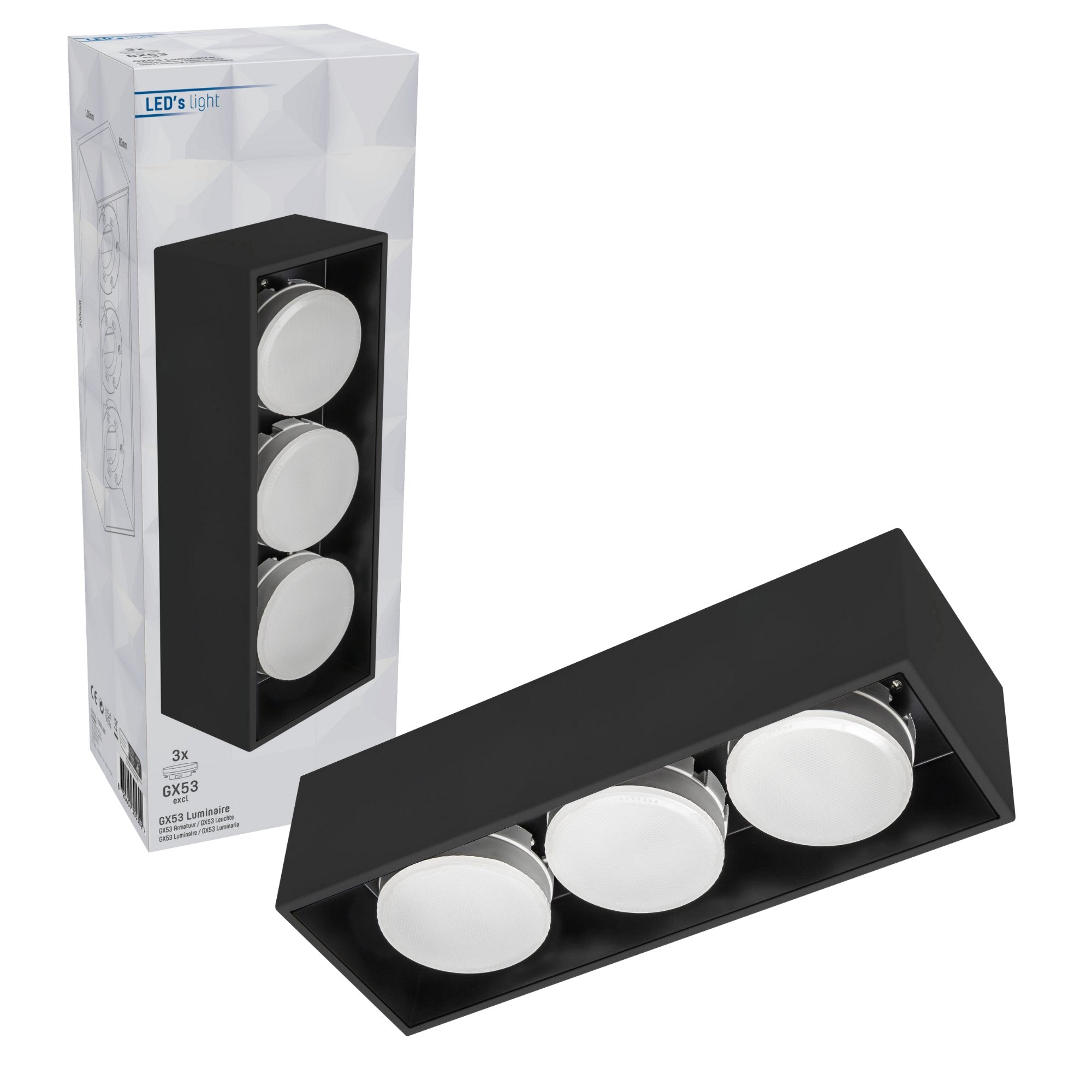 LED's Light Cube LED Plafondlamp - 3 lichtpunten - Draaibaar licht - Staal - 30 x 8 cm - Zwart Plafondlampen LED.nl