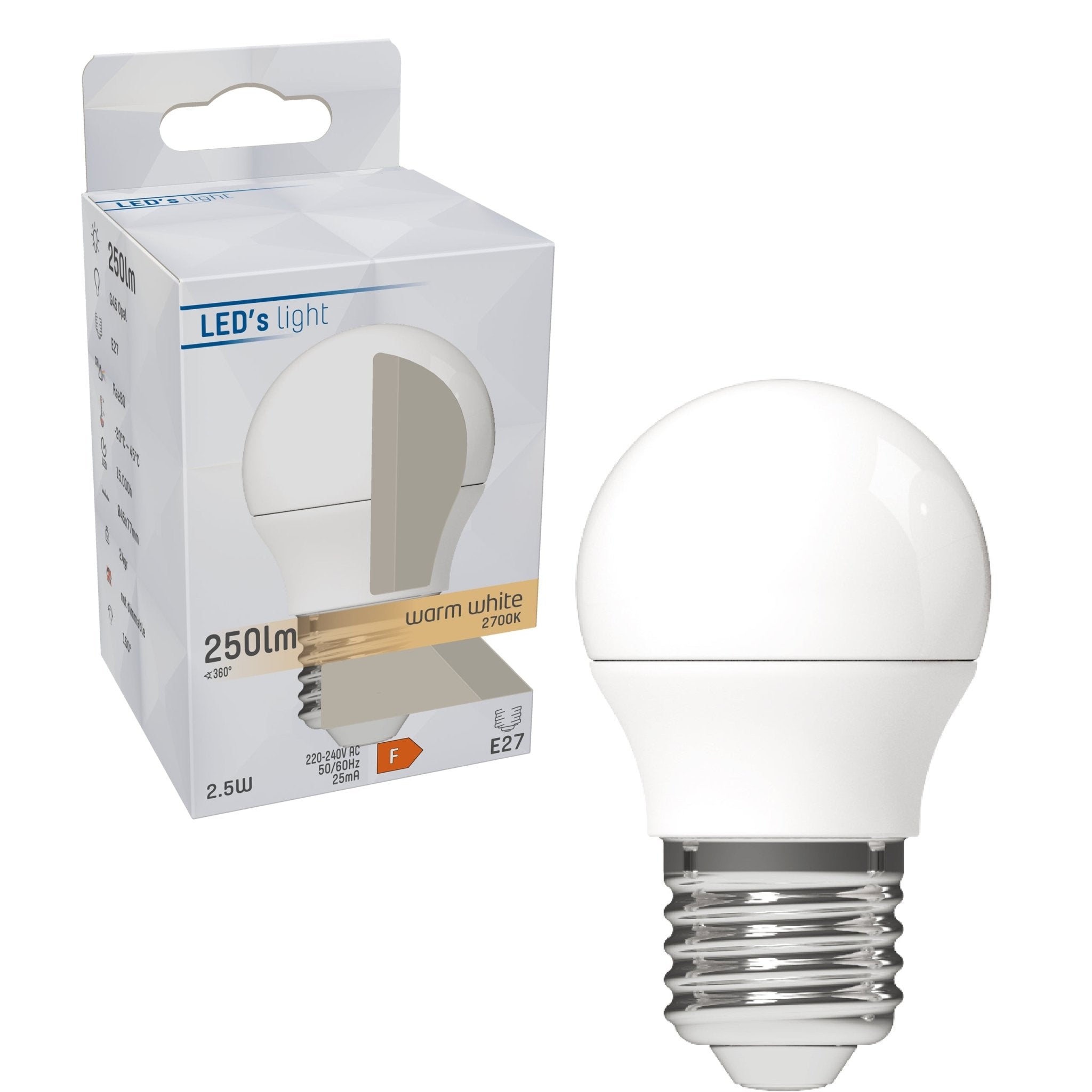 LongLife LED Lamp E27 - Mat - Warm wit - 2.5W (25W) - G45 Kogel Lichtbronnen LED.nl