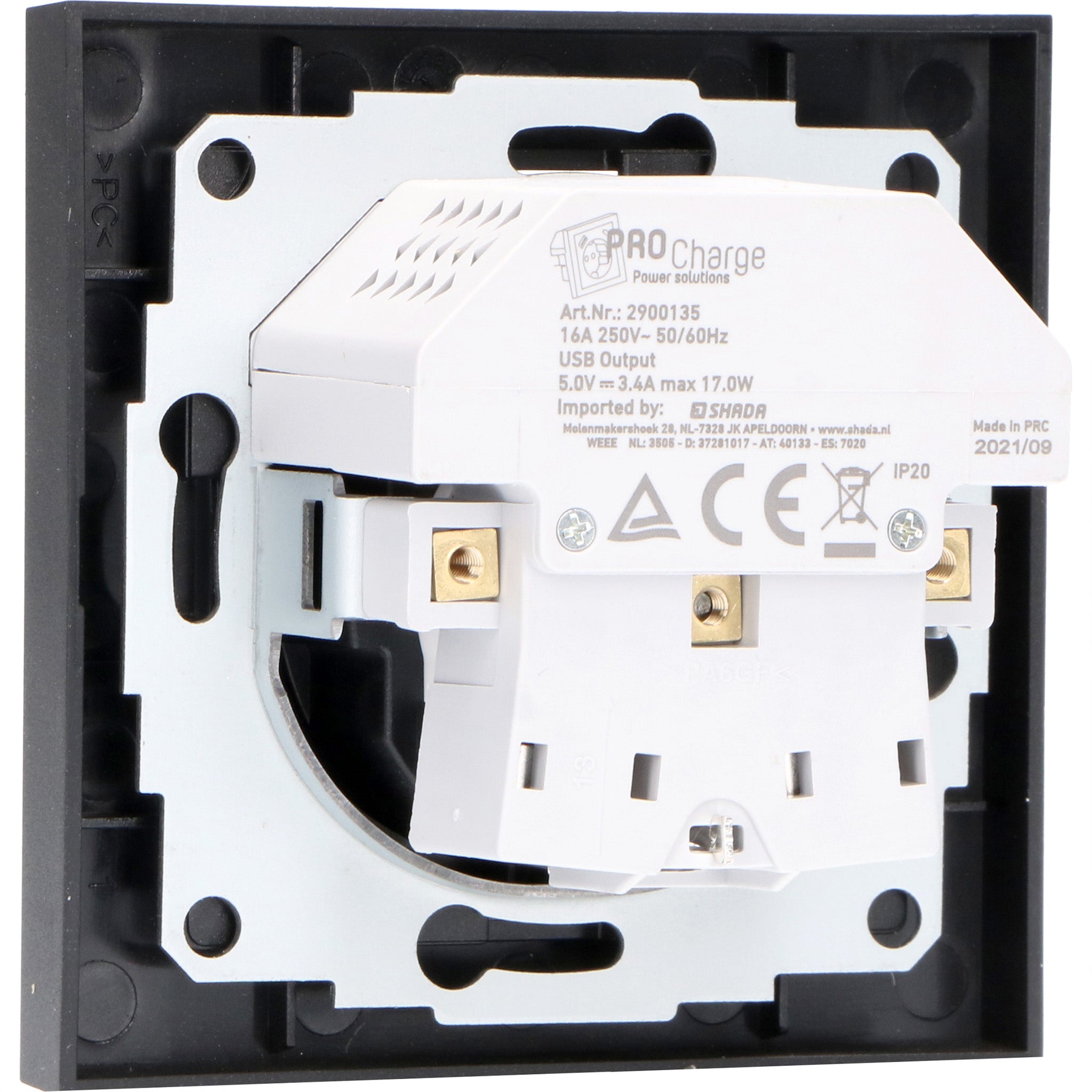 Reflex Inlegplaat voor wandcontactdoos met 2 USB - Zwart Stekkers LED.nl