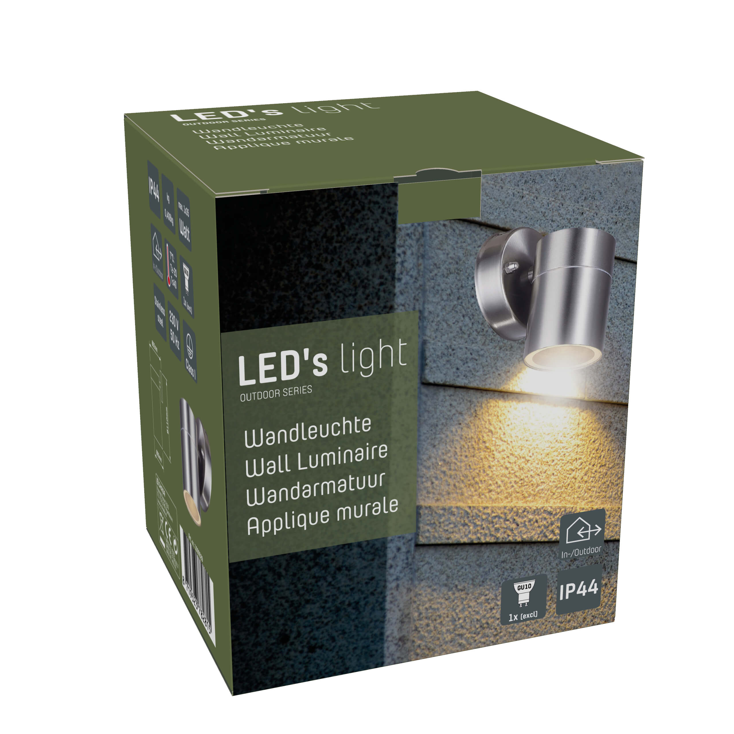 RVS LED Muurlamp Buiten - Spot met GU10 fitting - Model Monza - IP44 - Zilver