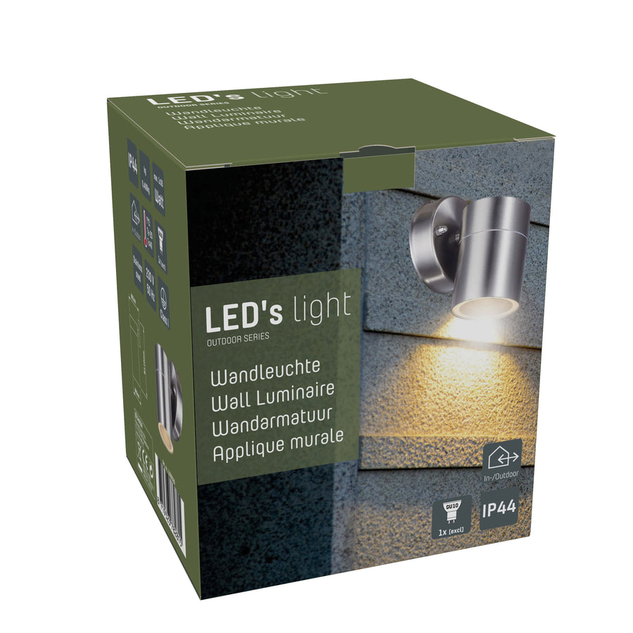 Stainless Steel LED Wall Lamp Outdoor - Spot with GU10 fitting - Model Monza - IP44 - Silver - LED.nl