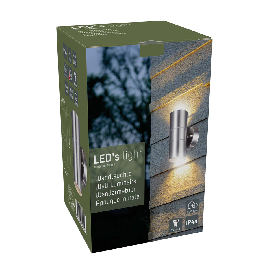 LED's Light stainless steel LED Wall Lamp Outdoor - Spot with 2 x GU10 fitting - Model Catania - IP44 - Silver - LED.nl