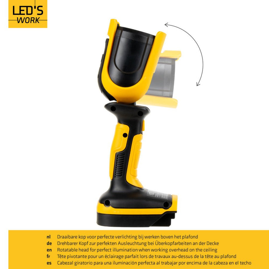 LED's Work 18V Accu werklamp incl Adapters voor elektrisch gereedschap - 5W 500lm 5000K - IP20 IK08 Werklampen LED.nl