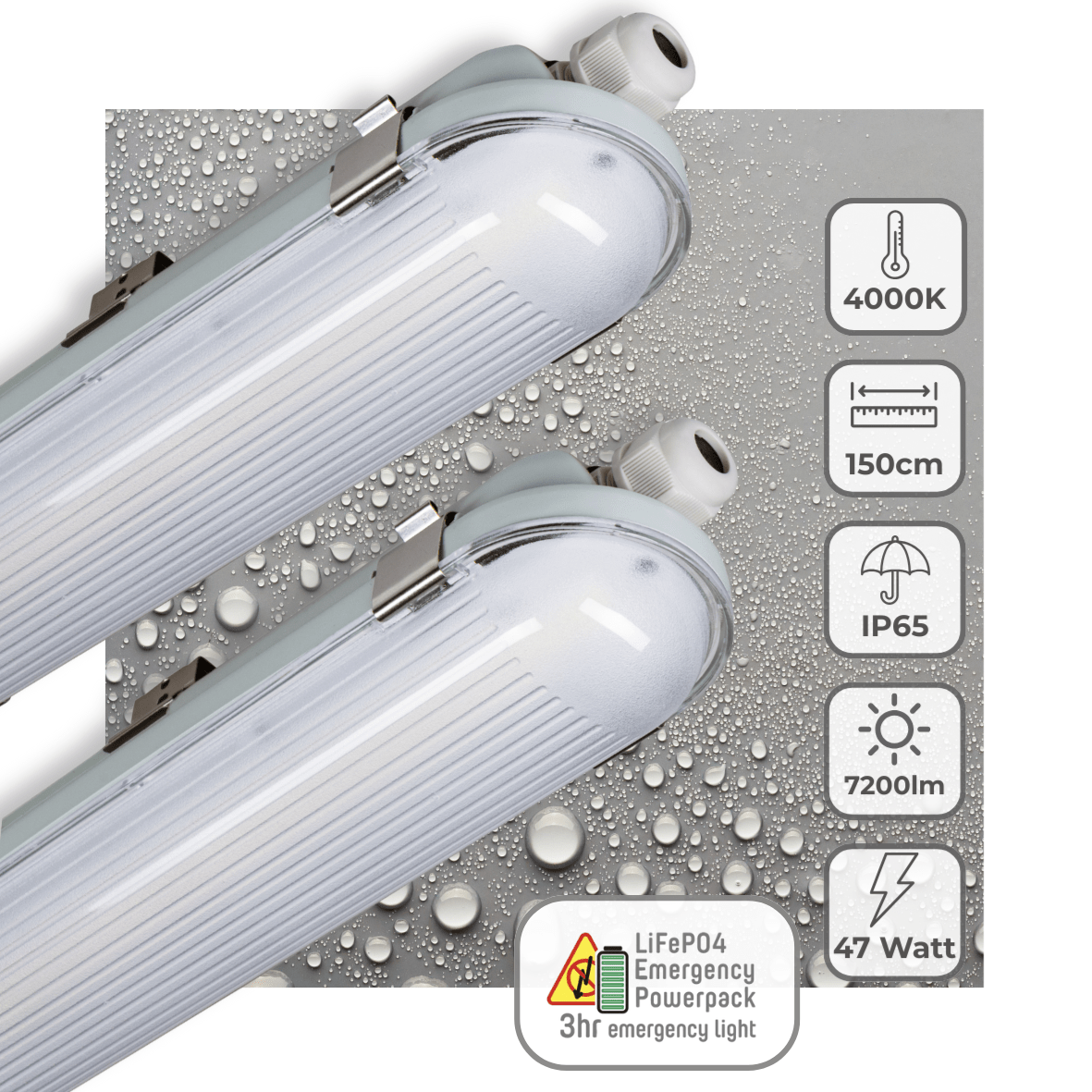 2 PACK - LED's Light PRO LED TL armatuur 150 cm - Met noodaccu - 4 lichtstanden - 47W - LED.nl