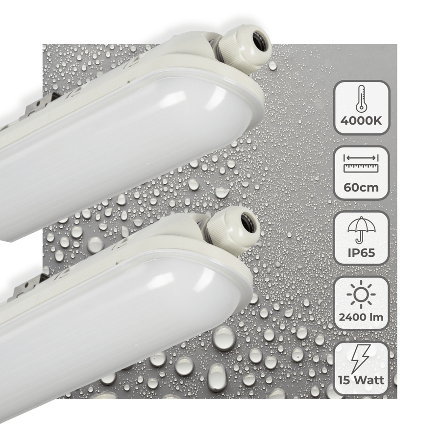 2 PACK - LED's Light Pro TL armatuur compleet 60 cm - Koppelbaar - IP65 Waterdicht - 2400 lm - 15W - 160lm/w LED.nl