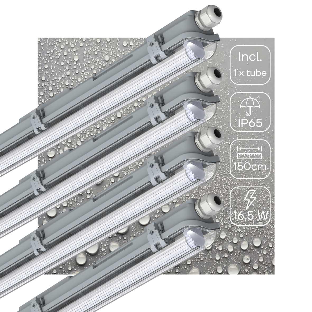 4 PACK - LED's Light Complete LED TL lamp met LED buis 150 cm - Binnen en buiten - 3060lm - 16.5W - 4000K (Copy) - LED.nl