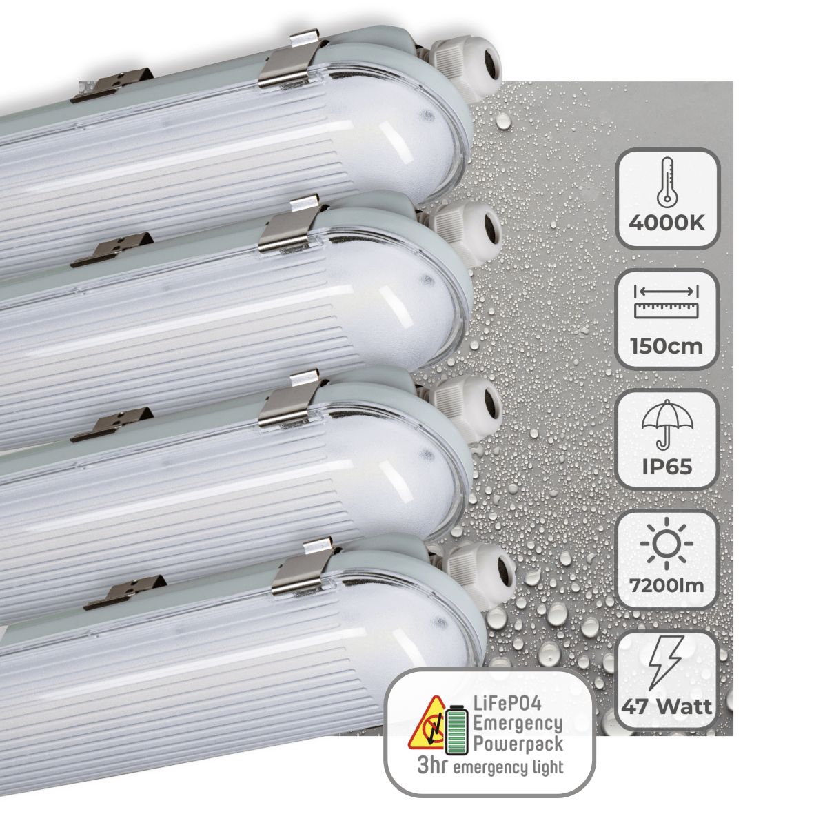 4 PACK - LED's Light PRO LED TL armatuur 150 cm - Met noodaccu - 4 lichtstanden - 47W - LED.nl