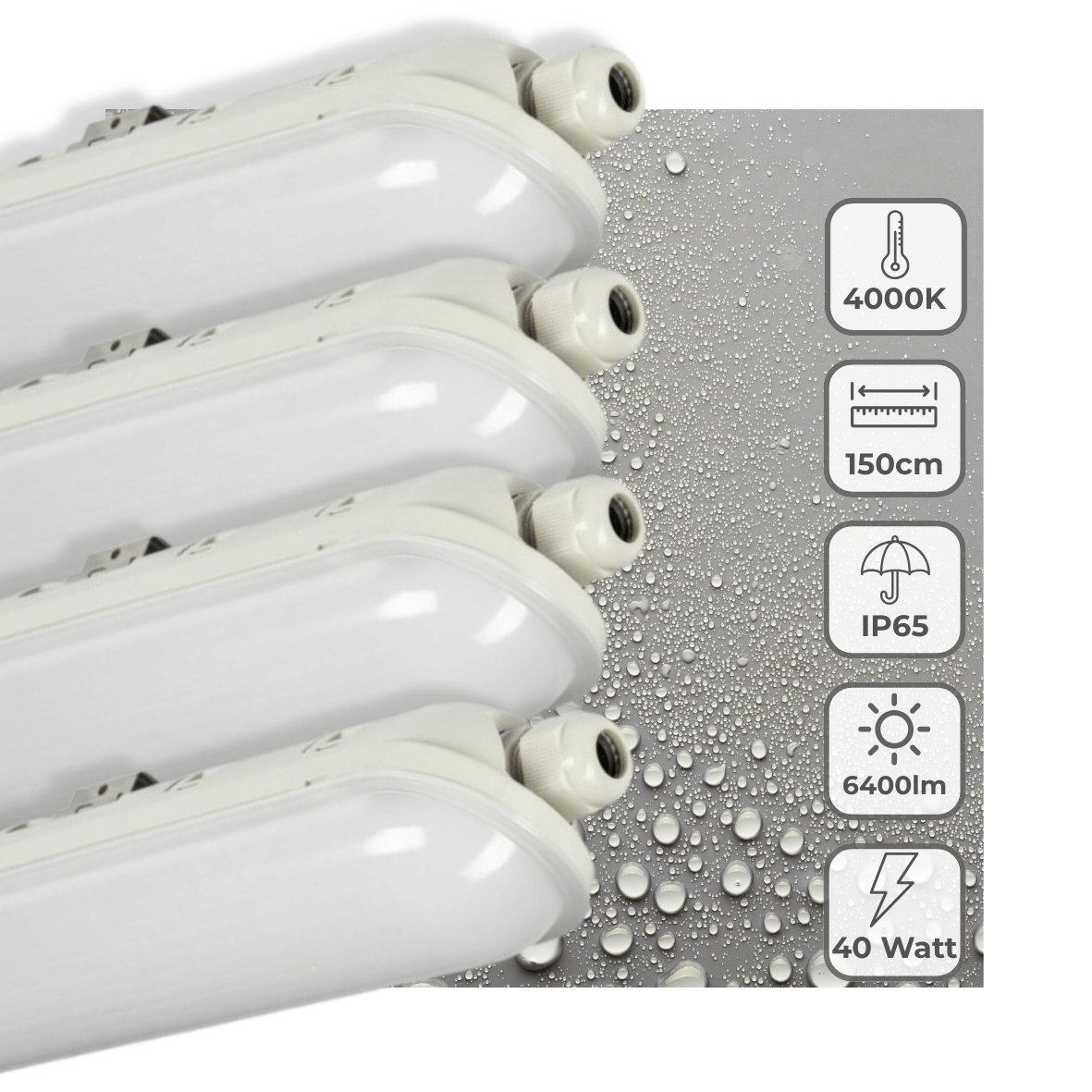 4 PACK - LED's Light Pro Premium LED TL armatuur compleet 150 cm - Waterdicht - 6400 lm - LED.nl