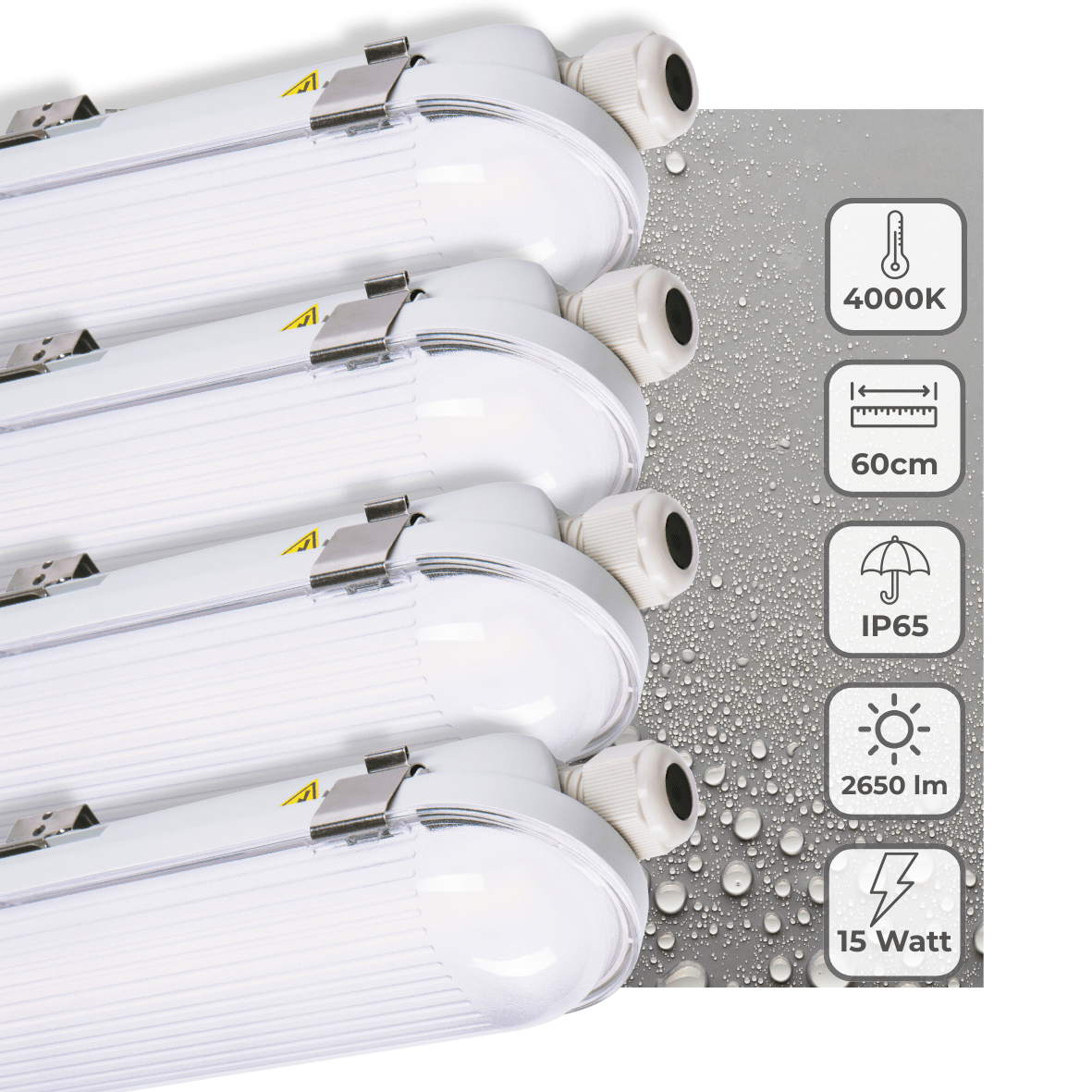 4 PACK - LED's Light Pro TL Armatuur Strip 60 cm - Energielabel B - IP65 waterdicht - 2650 lm - LED.nl