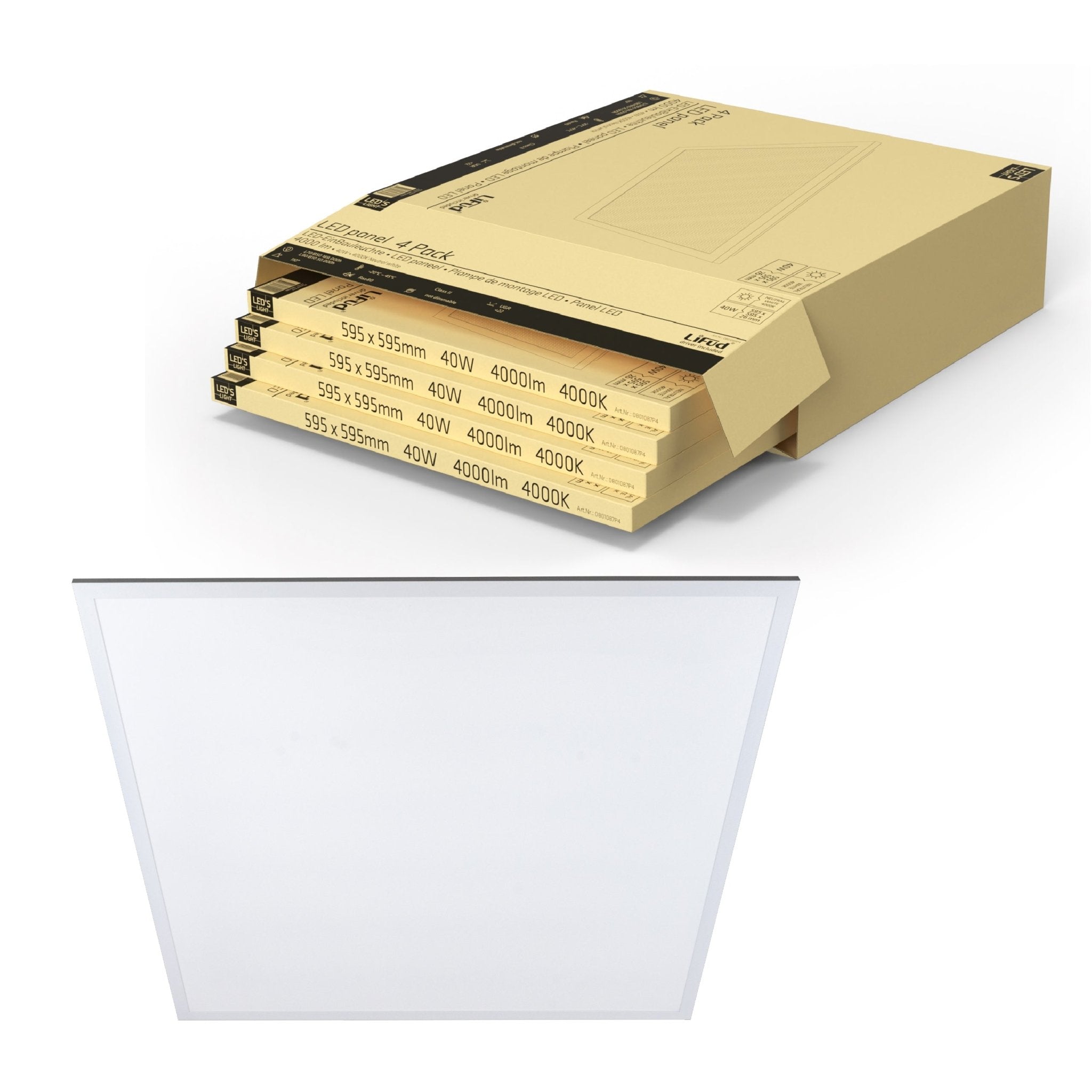 4PACK LED's Light Panelen vierkant 595x595mm - Compleet universeel paneel met driver - 40W - 4 stuks Panelen LED.nl