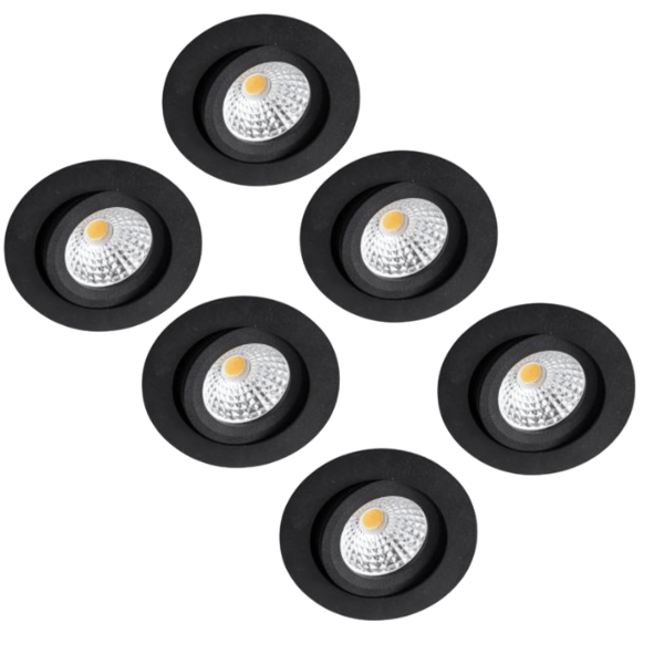 6 PACK - LED's Light Pro LED Inbouwspot Zwart - DimToWarm - Ø 68mm - Kantelbaar - Warm wit licht - CRI95 - Dimbaar - LED.nl