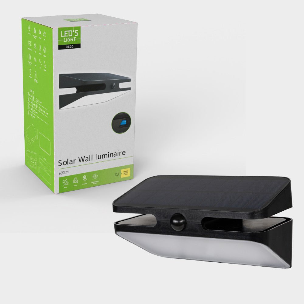 LED's Light Deco Solar buitenlamp - 600lm 2700K - Zwart - IP54 - Sensor Wandlampen LED.nl