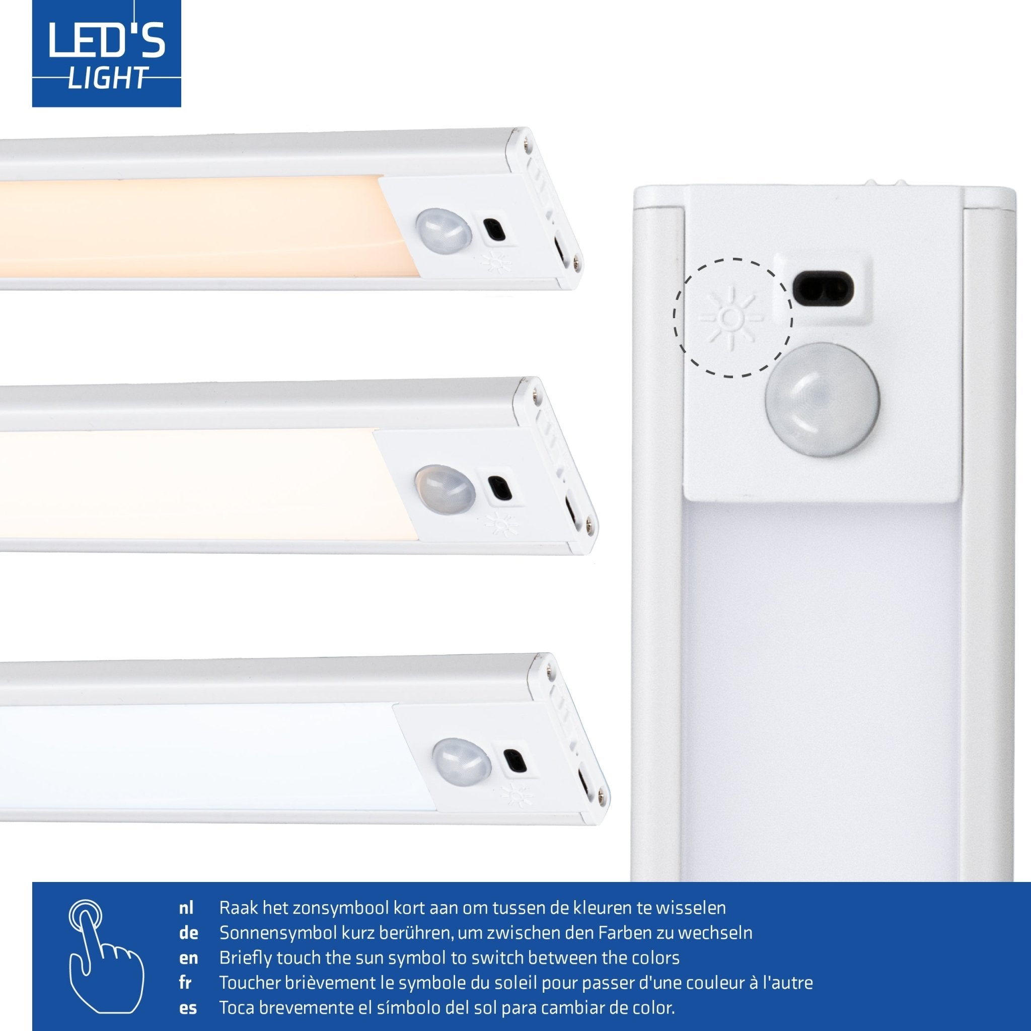 LED's Light Kastverlichting met sensor 80 cm - Oplaadbaar en draadloos - zwaai- en bewegingssensor - wit LED.nl