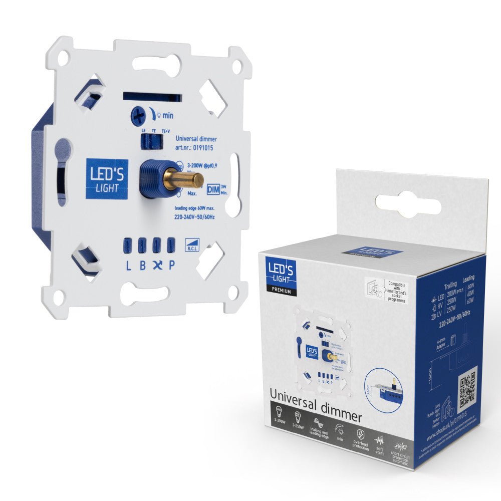 LED's Light Led Dimmer Inbouw – Universele Dimmer Geschikt voor Alle Led Verlichting - 250W - Traploos dimmen - Fase-Afsnijding & Fase-Aansnijding LED.nl