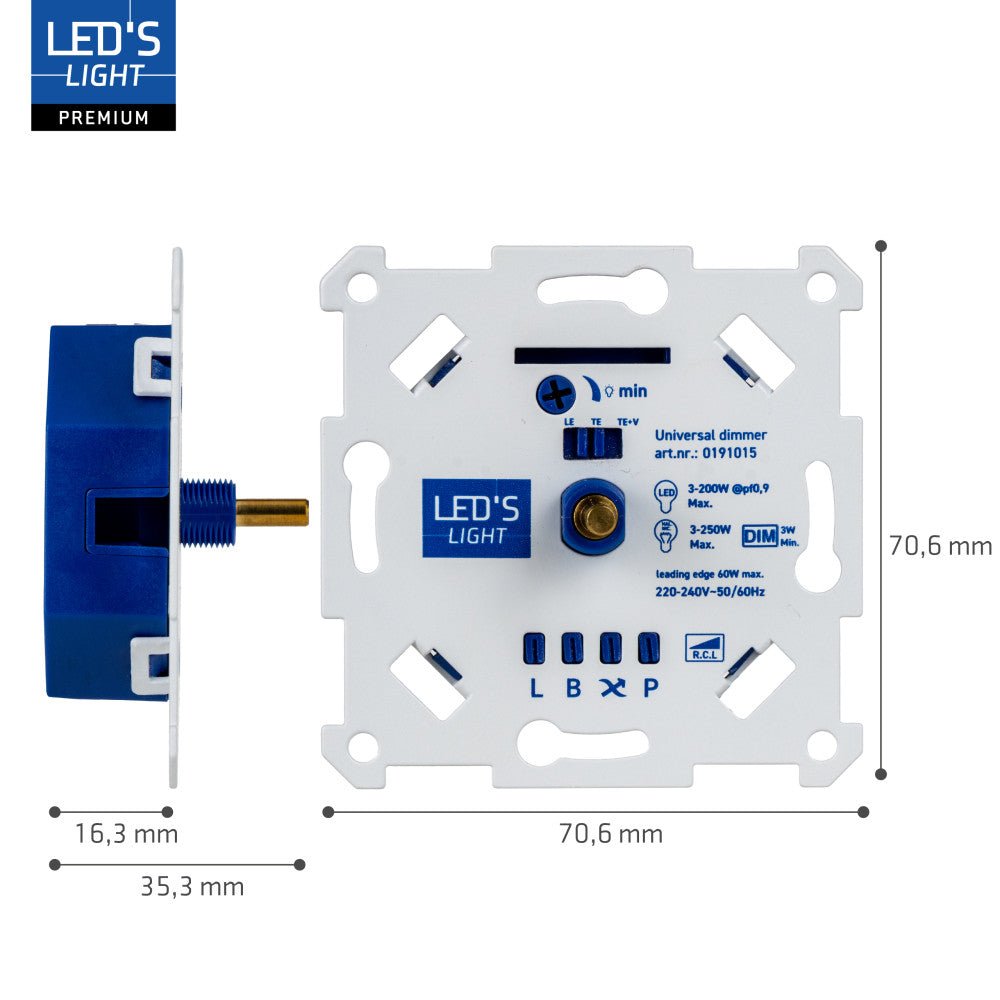 LED's Light Led Dimmer Inbouw – Universele Dimmer Geschikt voor Alle Led Verlichting - 250W - Traploos dimmen - Fase-Afsnijding & Fase-Aansnijding LED.nl