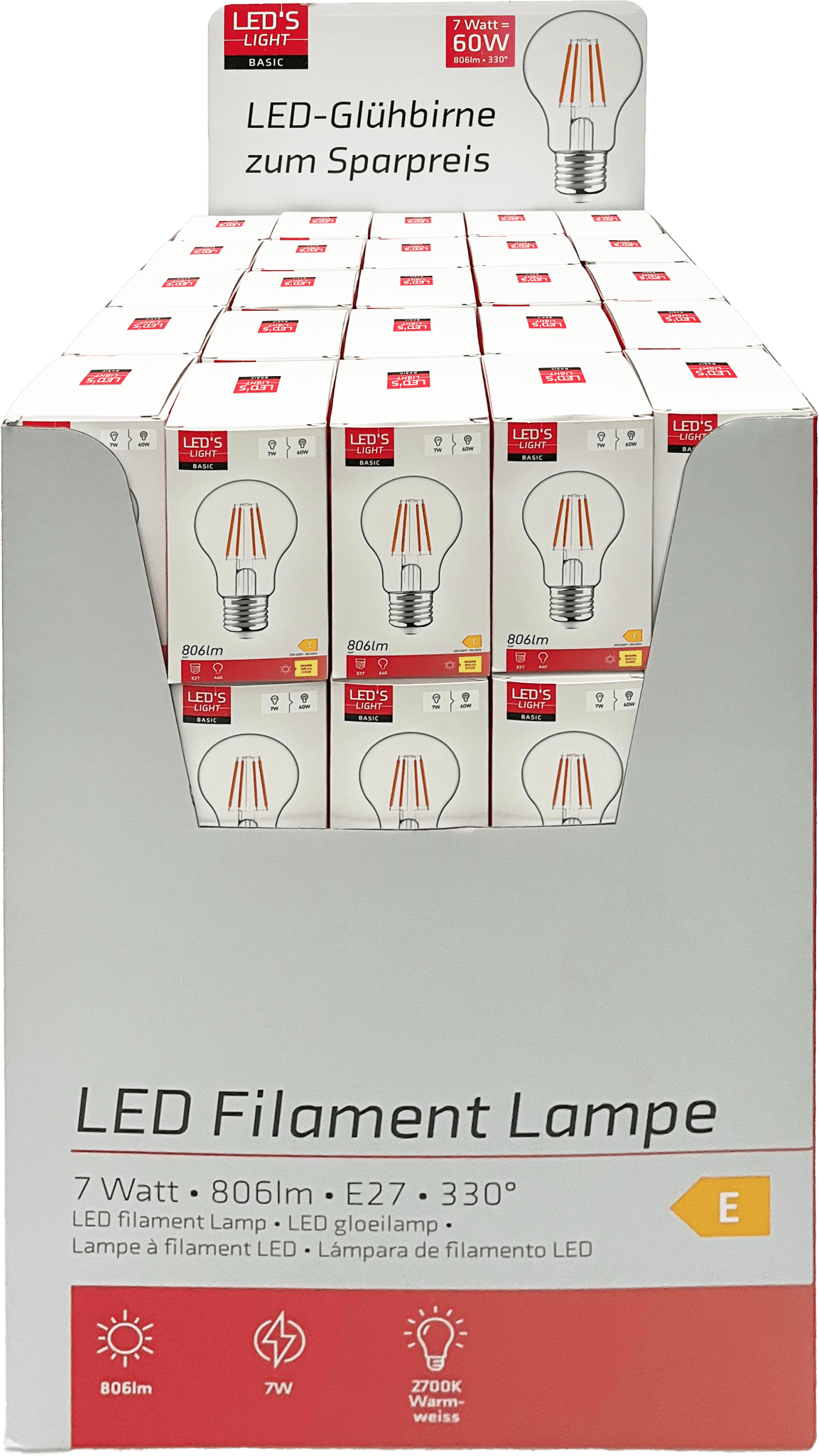 LED's Light LED Lamp E27 - Standaard model peertje - 7W vervangt 60W - Transparant glas Lichtbronnen LED.nl