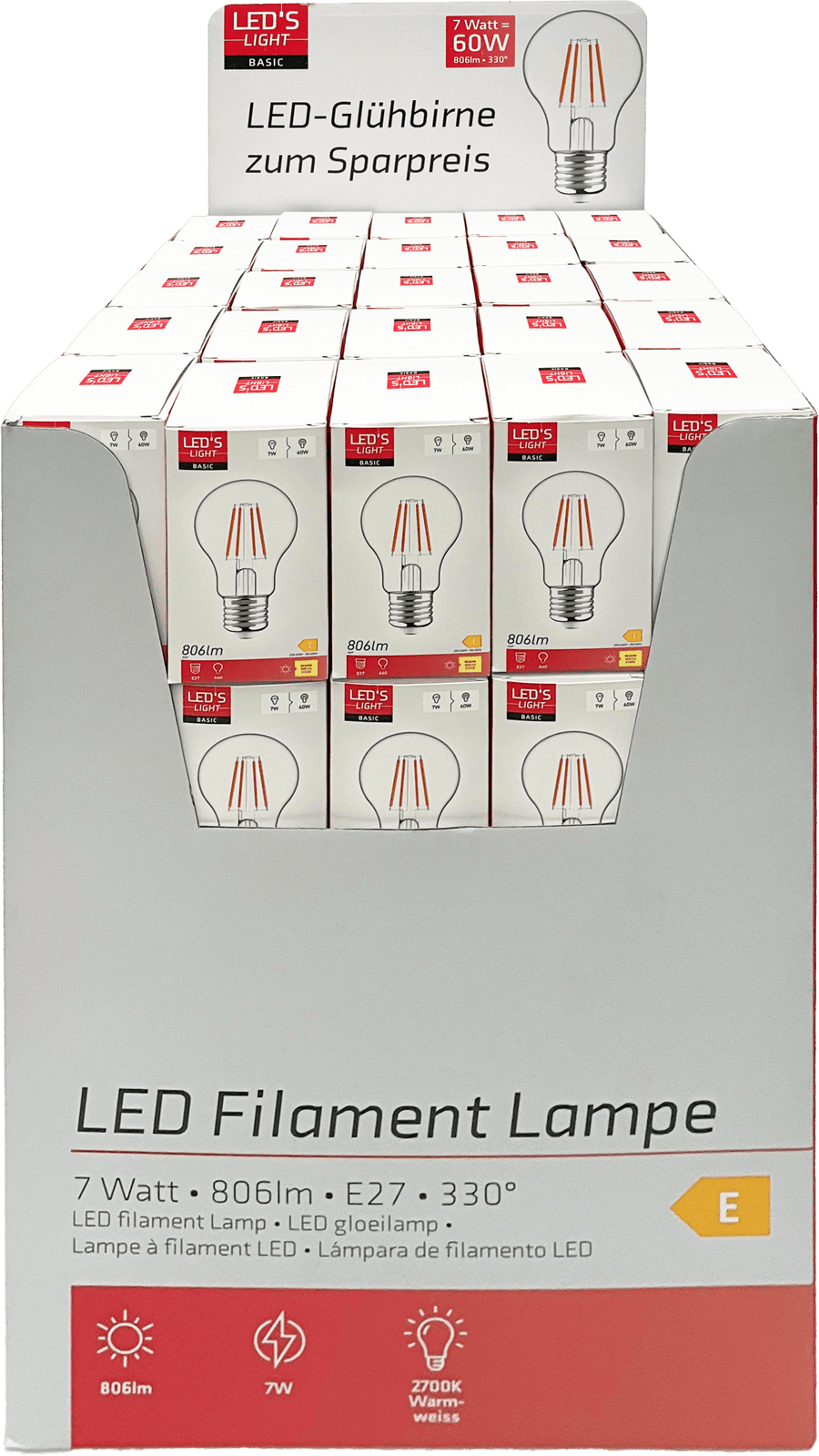 LED's Light LED Lamp E27 - Standard model bulb - 7W replaces 60W - Transparent glass - LED.nl