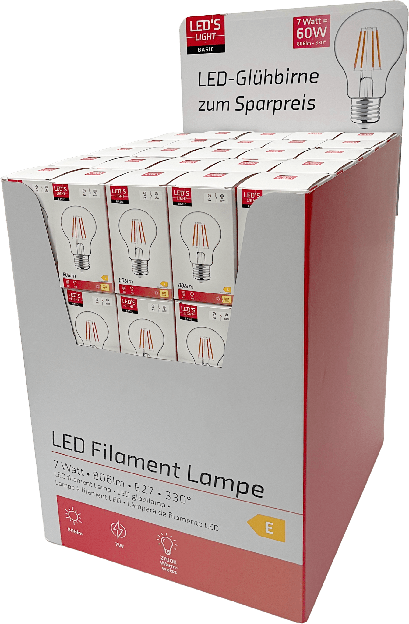 LED's Light LED Lamp E27 - Standaard model peertje - 7W vervangt 60W - Transparant glas Lichtbronnen LED.nl