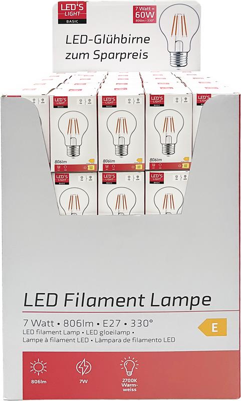 LED's Light LED Lamp E27 - Standaard model peertje - 7W vervangt 60W - Transparant glas Lichtbronnen LED.nl