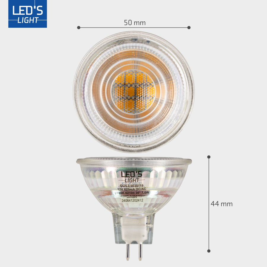 LED's Light LED lamp met GU5.3 fitting - Dimbaar warm wit - 7W vervangt 50W - MR16 Spotjes LED.nl