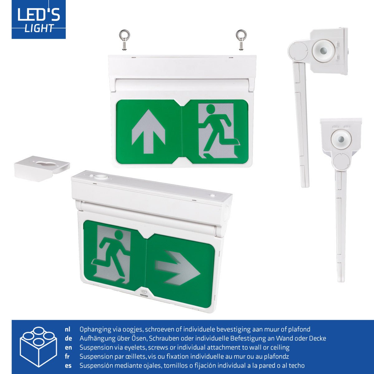LED's Light - Noodverlichting - Nooduitgang bord met verlichting op accu - Draadloos en oplaadbaar - Pijl draaibaar LED.nl