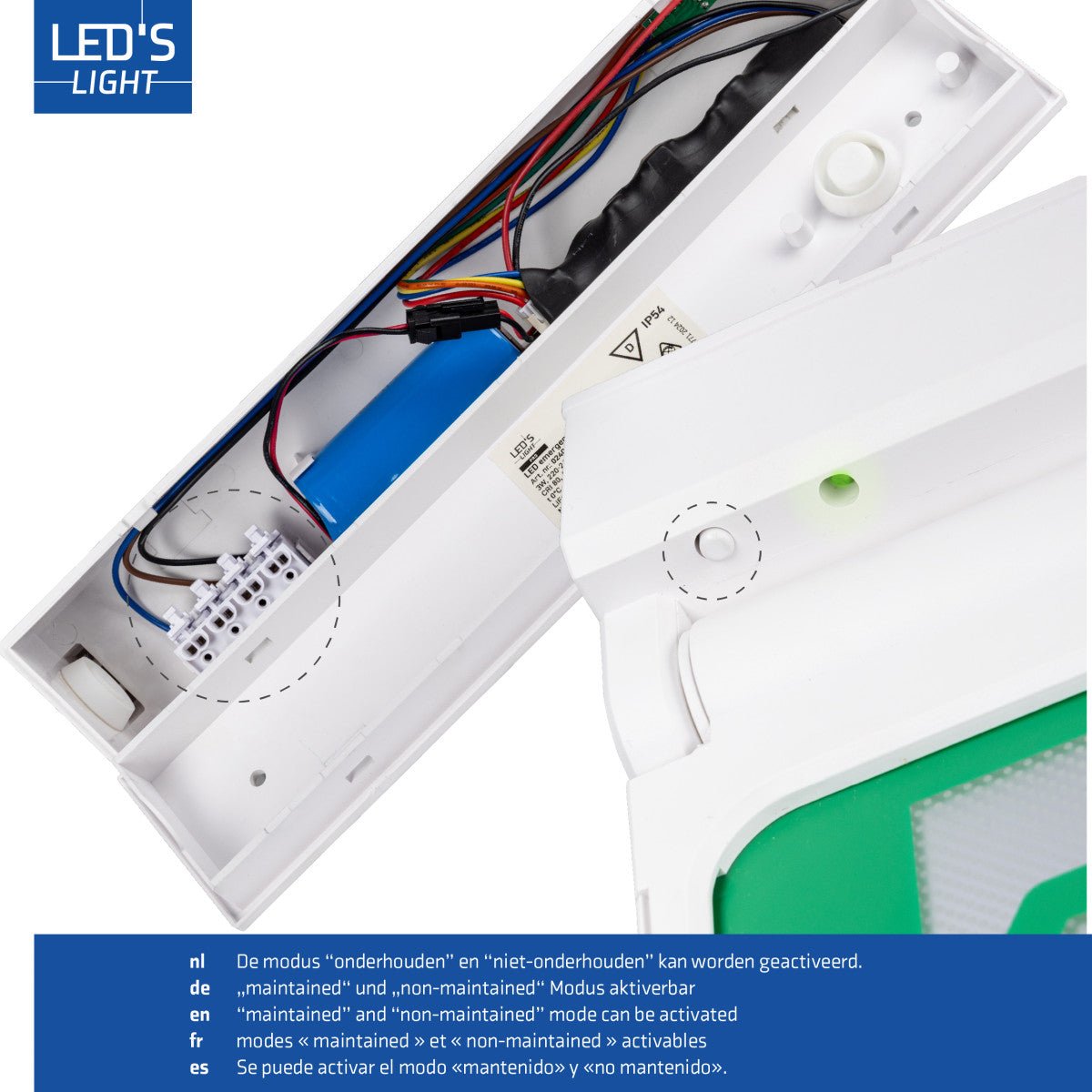 LED's Light - Noodverlichting - Nooduitgang bord met verlichting op accu - Draadloos en oplaadbaar - Pijl draaibaar LED.nl